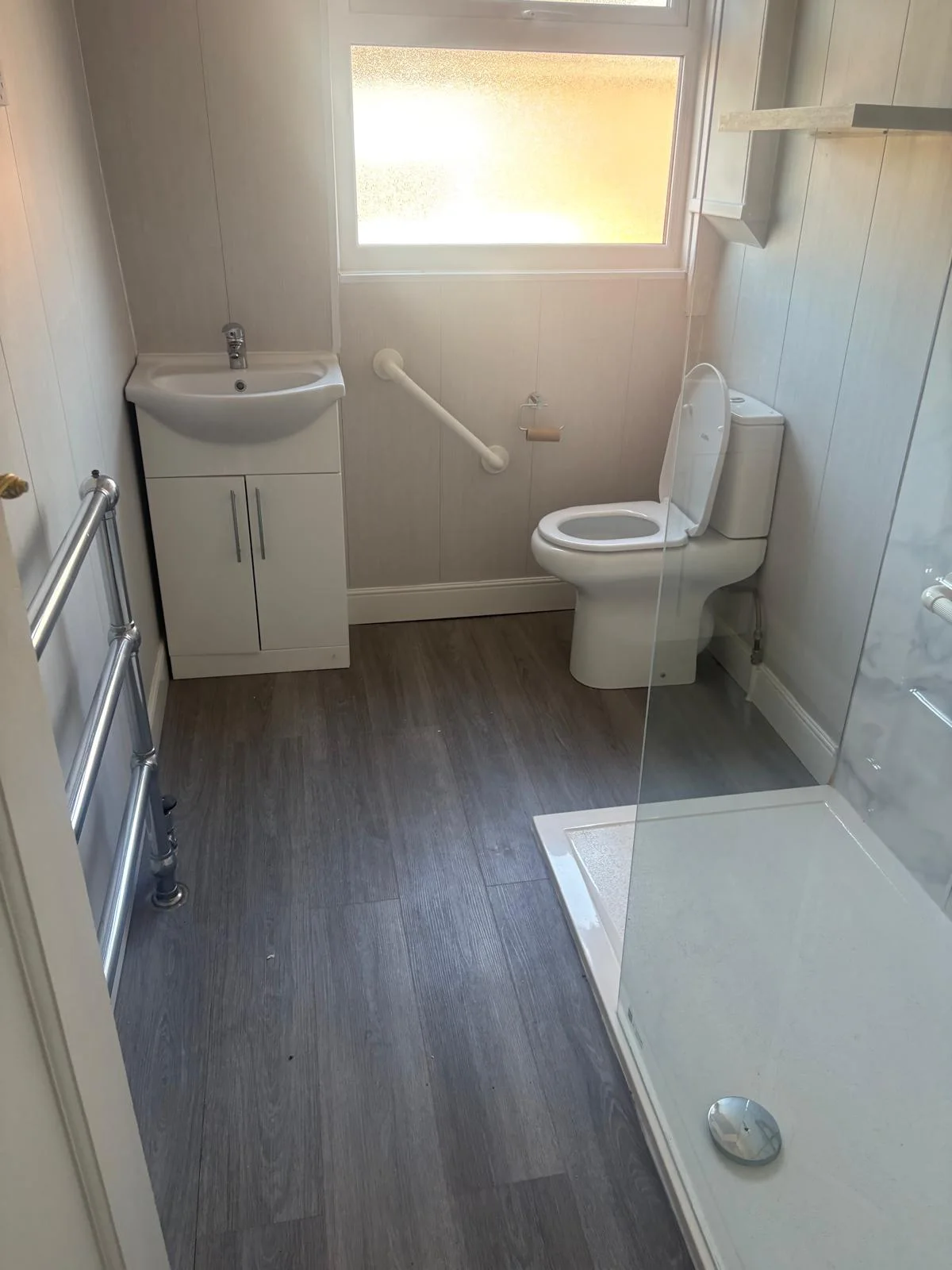Bathroom floor shown as asbestos floor-removal project context for Darlington and County Durham